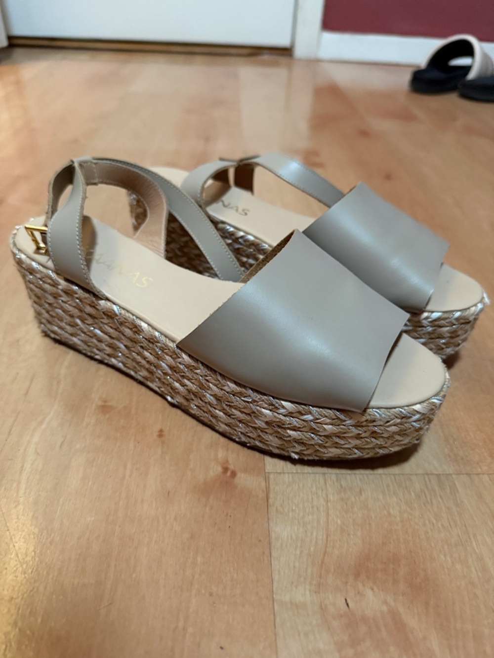 Kaanas Taupe Platform Espadrille Sandals with Braided Jute Sole